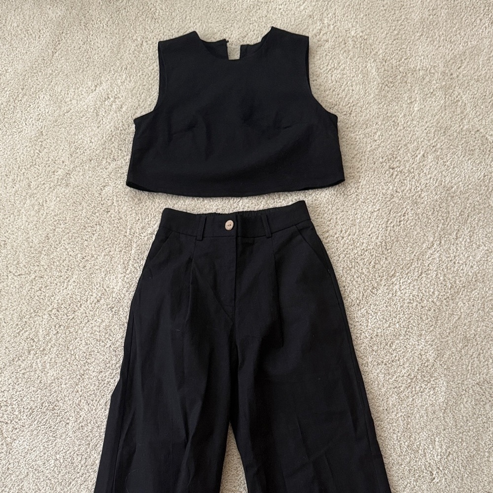 Cider Black Sleeveless Top and Trousers Set
